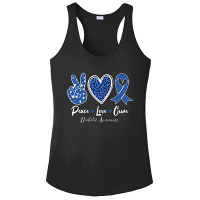 Peace Love Cure Diabetes Awareness Diabetic Blue Ribbon Ladies PosiCharge Competitor Racerback Tank