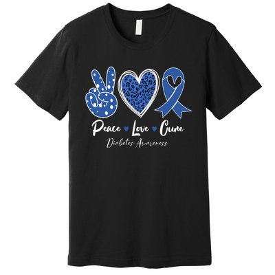 Peace Love Cure Diabetes Awareness Diabetic Blue Ribbon Premium T-Shirt