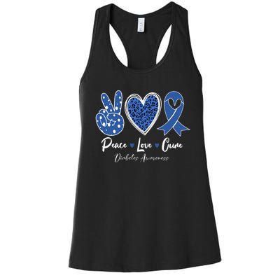 Peace Love Cure Diabetes Awareness Diabetic Blue Ribbon Women's Racerback Tank