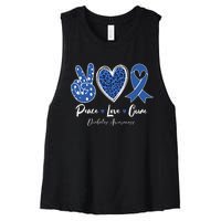 Peace Love Cure Diabetes Awareness Diabetic Blue Ribbon Women's Racerback Cropped Tank