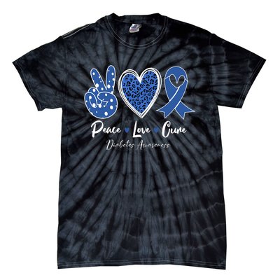 Peace Love Cure Diabetes Awareness Diabetic Blue Ribbon Tie-Dye T-Shirt