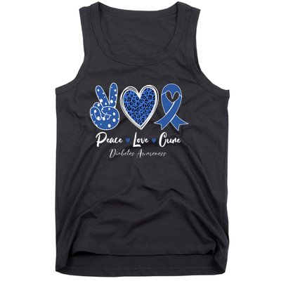 Peace Love Cure Diabetes Awareness Diabetic Blue Ribbon Tank Top