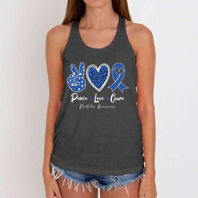 Peace Love Cure Diabetes Awareness Diabetic Blue Ribbon Women's Knotted Racerback Tank