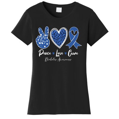 Peace Love Cure Diabetes Awareness Diabetic Blue Ribbon Women's T-Shirt