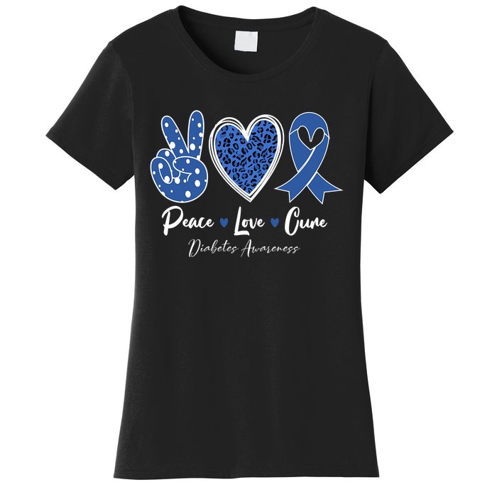 Peace Love Cure Diabetes Awareness Diabetic Blue Ribbon Women's T-Shirt