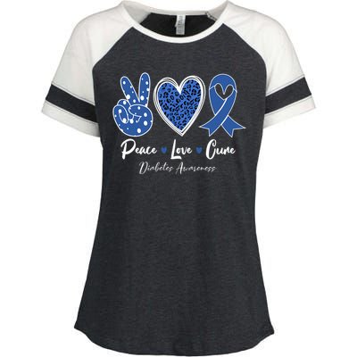 Peace Love Cure Diabetes Awareness Diabetic Blue Ribbon Enza Ladies Jersey Colorblock Tee