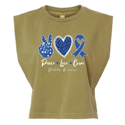 Peace Love Cure Diabetes Awareness Diabetic Blue Ribbon Garment-Dyed Women's Muscle Tee