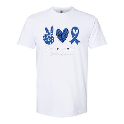 Peace Love Cure Diabetes Awareness Diabetic Blue Ribbon Softstyle® CVC T-Shirt