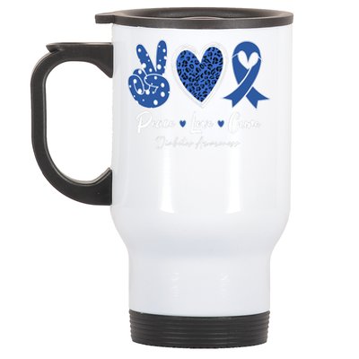 Peace Love Cure Diabetes Awareness Diabetic Blue Ribbon Stainless Steel Travel Mug