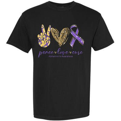 Peace Love Cure Alzheimers Awareness Garment-Dyed Heavyweight T-Shirt