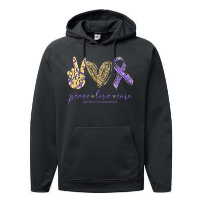 Peace Love Cure Alzheimers Awareness Performance Fleece Hoodie