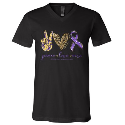 Peace Love Cure Alzheimers Awareness V-Neck T-Shirt