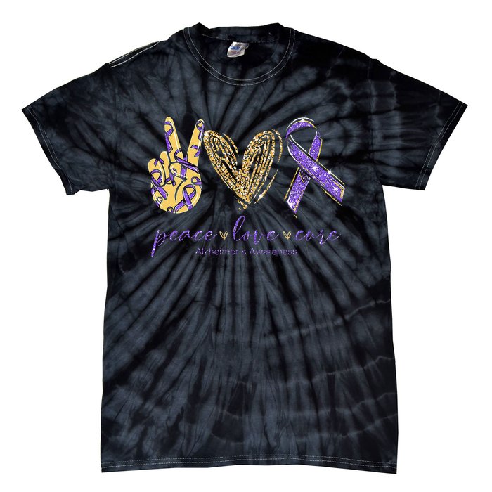 Peace Love Cure Alzheimers Awareness Tie-Dye T-Shirt