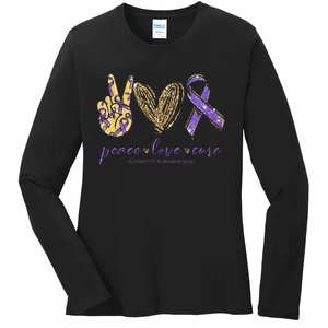 Peace Love Cure Alzheimers Awareness Ladies Long Sleeve Shirt