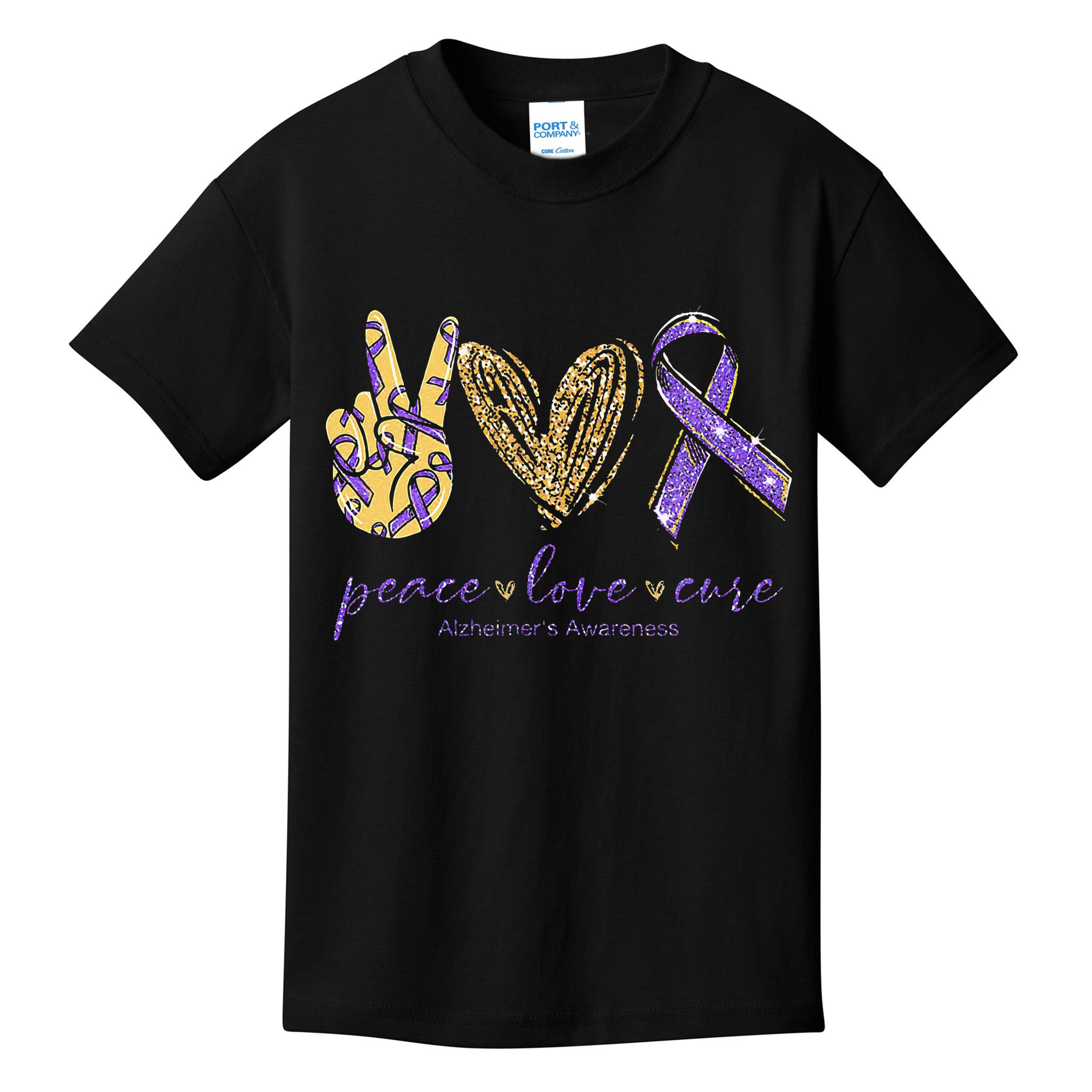 Peace Love Cure Alzheimers Awareness Kids T-Shirt
