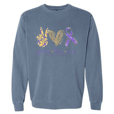 Peace Love Cure Alzheimers Awareness Garment-Dyed Sweatshirt