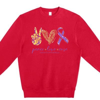 Peace Love Cure Alzheimers Awareness Premium Crewneck Sweatshirt