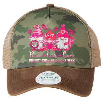 Peace Love Cure Gnomes Pink Ribbon Breast Cancer Awareness Legacy Tie Dye Trucker Hat