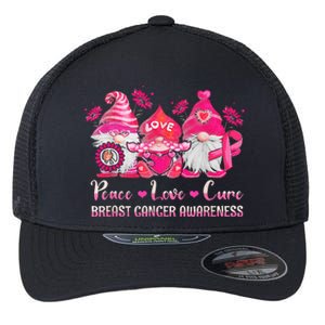 Peace Love Cure Gnomes Pink Ribbon Breast Cancer Awareness Flexfit Unipanel Trucker Cap