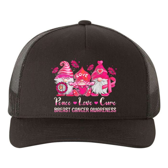 Peace Love Cure Gnomes Pink Ribbon Breast Cancer Awareness Yupoong Adult 5-Panel Trucker Hat