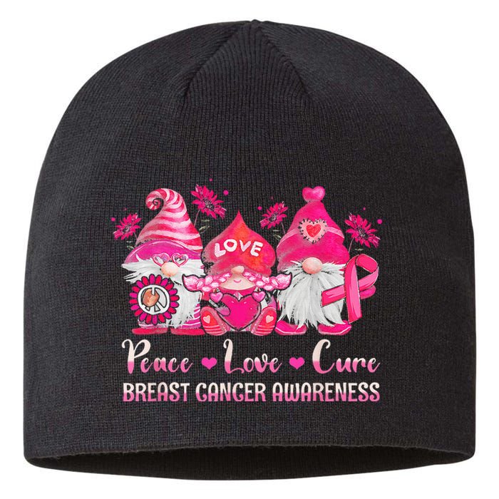 Peace Love Cure Gnomes Pink Ribbon Breast Cancer Awareness Sustainable Beanie