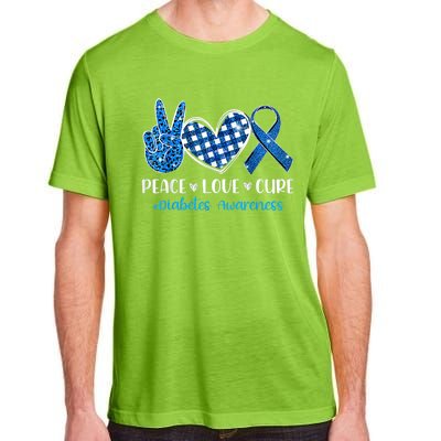 Peace Love Cure Grey Blue Ribbon Diabetes Awareness Adult ChromaSoft Performance T-Shirt