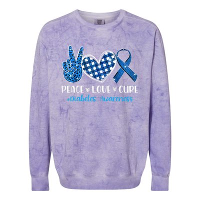 Peace Love Cure Grey Blue Ribbon Diabetes Awareness Colorblast Crewneck Sweatshirt