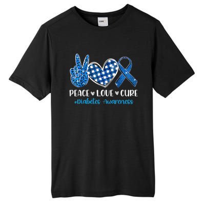 Peace Love Cure Grey Blue Ribbon Diabetes Awareness Tall Fusion ChromaSoft Performance T-Shirt