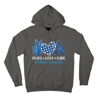 Peace Love Cure Grey Blue Ribbon Diabetes Awareness Hoodie