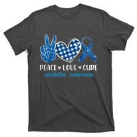 Peace Love Cure Grey Blue Ribbon Diabetes Awareness T-Shirt