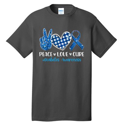 Peace Love Cure Grey Blue Ribbon Diabetes Awareness Tall T-Shirt