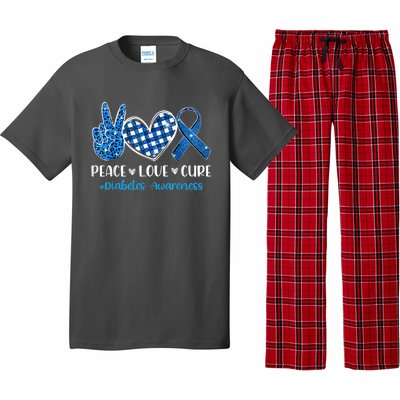 Peace Love Cure Grey Blue Ribbon Diabetes Awareness Pajama Set