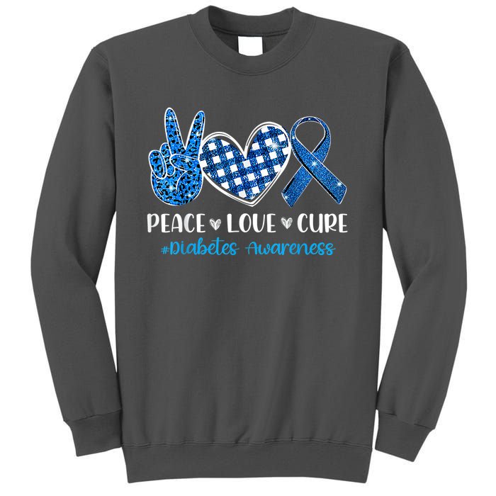 Peace Love Cure Grey Blue Ribbon Diabetes Awareness Tall Sweatshirt