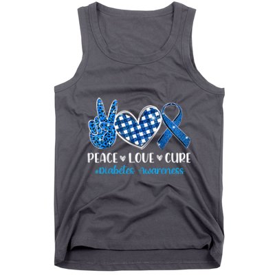 Peace Love Cure Grey Blue Ribbon Diabetes Awareness Tank Top