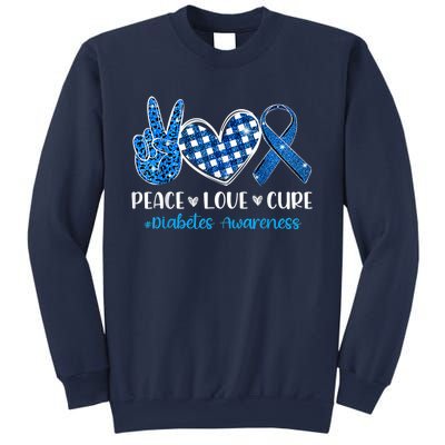 Peace Love Cure Grey Blue Ribbon Diabetes Awareness Sweatshirt