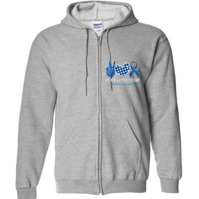 Peace Love Cure Grey Blue Ribbon Diabetes Awareness Full Zip Hoodie