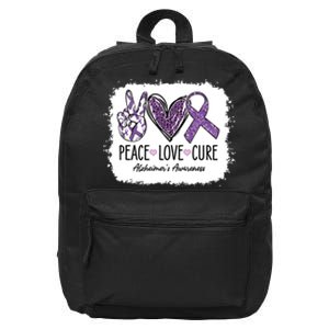 Peace Love Cure We Wear Purple For AlzheimerS Awareness 16 in Basic Backpack