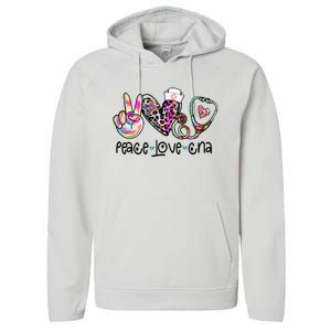 Peace Love CNA Leopard Heart Stethoscope Nursing Nurse Life Performance Fleece Hoodie