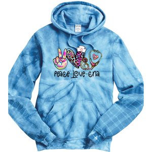 Peace Love CNA Leopard Heart Stethoscope Nursing Nurse Life Tie Dye Hoodie