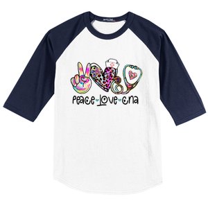 Peace Love CNA Leopard Heart Stethoscope Nursing Nurse Life Baseball Sleeve Shirt