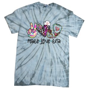 Peace Love CNA Leopard Heart Stethoscope Nursing Nurse Life Tie-Dye T-Shirt