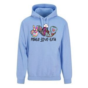 Peace Love CNA Leopard Heart Stethoscope Nursing Nurse Life Unisex Surf Hoodie