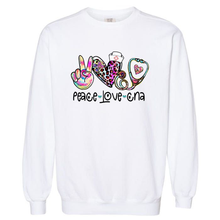 Peace Love CNA Leopard Heart Stethoscope Nursing Nurse Life Garment-Dyed Sweatshirt