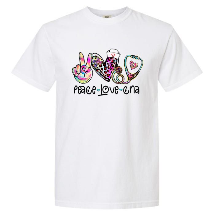 Peace Love CNA Leopard Heart Stethoscope Nursing Nurse Life Garment-Dyed Heavyweight T-Shirt