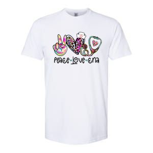 Peace Love CNA Leopard Heart Stethoscope Nursing Nurse Life Softstyle CVC T-Shirt