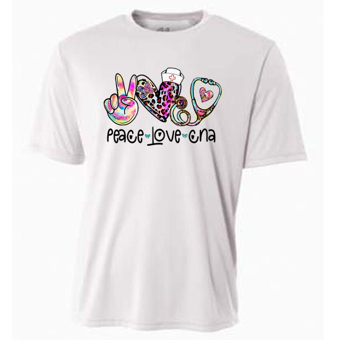 Peace Love CNA Leopard Heart Stethoscope Nursing Nurse Life Cooling Performance Crew T-Shirt