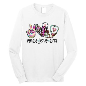 Peace Love CNA Leopard Heart Stethoscope Nursing Nurse Life Long Sleeve Shirt