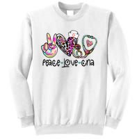 Peace Love CNA Leopard Heart Stethoscope Nursing Nurse Life Sweatshirt