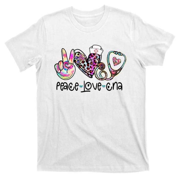 Peace Love CNA Leopard Heart Stethoscope Nursing Nurse Life T-Shirt