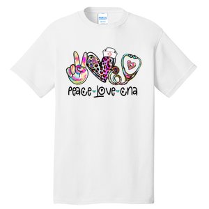 Peace Love CNA Leopard Heart Stethoscope Nursing Nurse Life Tall T-Shirt